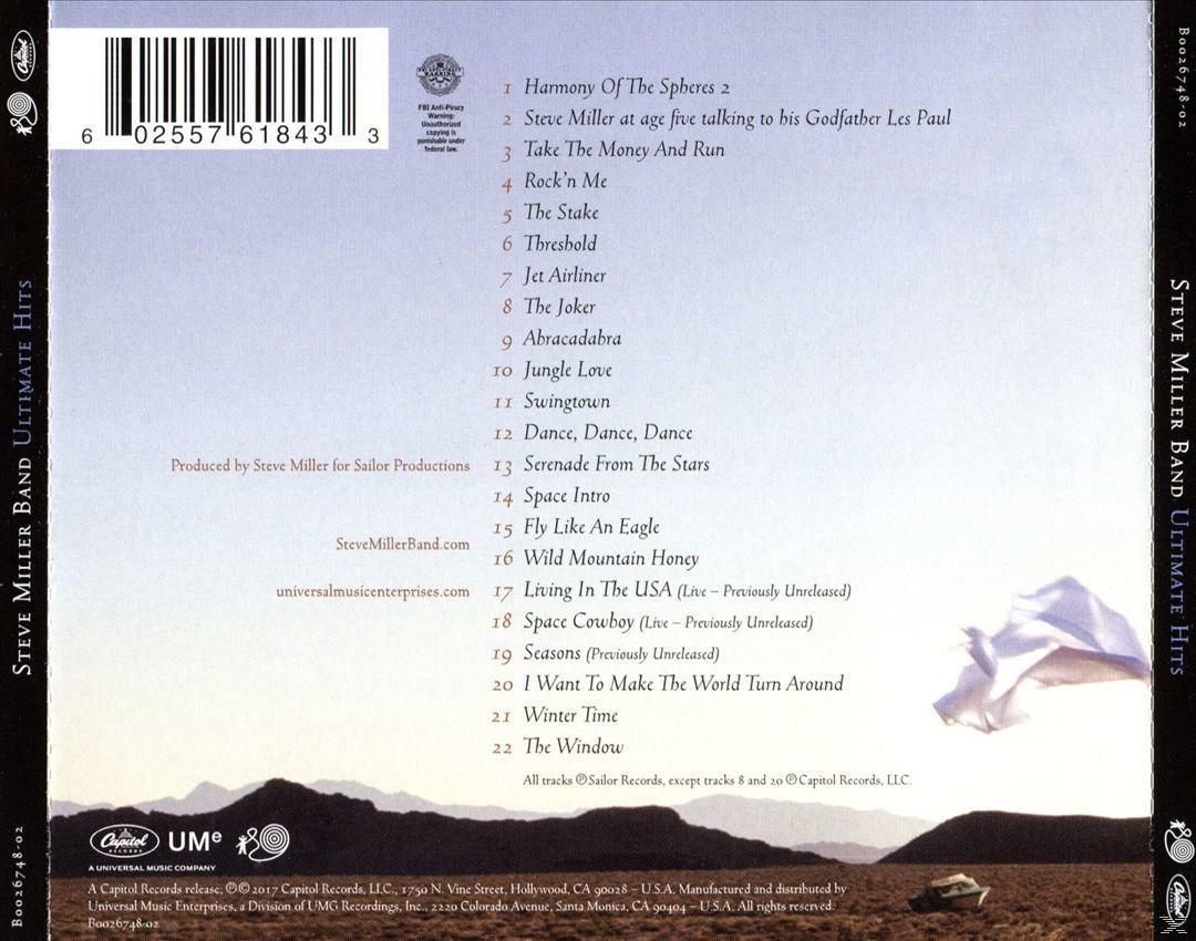 Achterkant van Steve Miller Band's Ultimate Hits album, met tracklist.