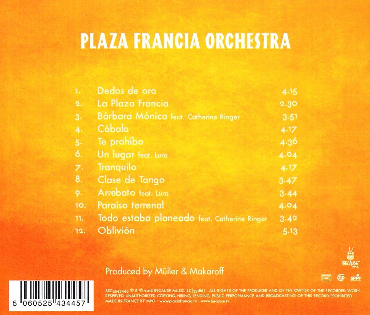 Achterkant van het Plaza Francia Orchestra album, met tracklist en credits.