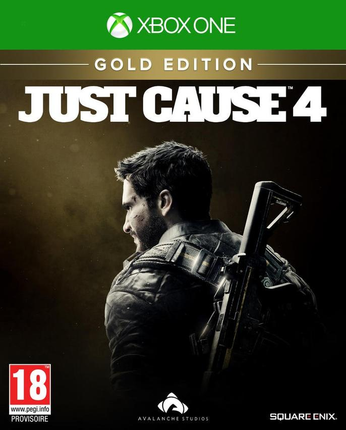Couverture du jeu Just Cause 4 Xbox One Gold Edition, avec un homme avec une arme.