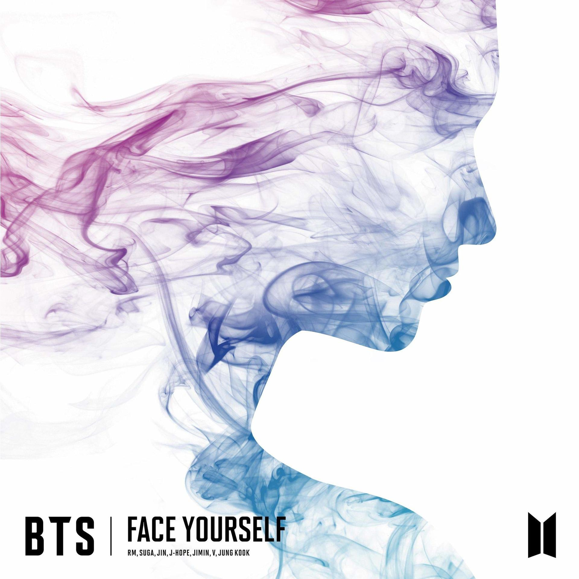 Silhouet gezicht met rookontwerp, 'BTS FACE YOURSELF'.