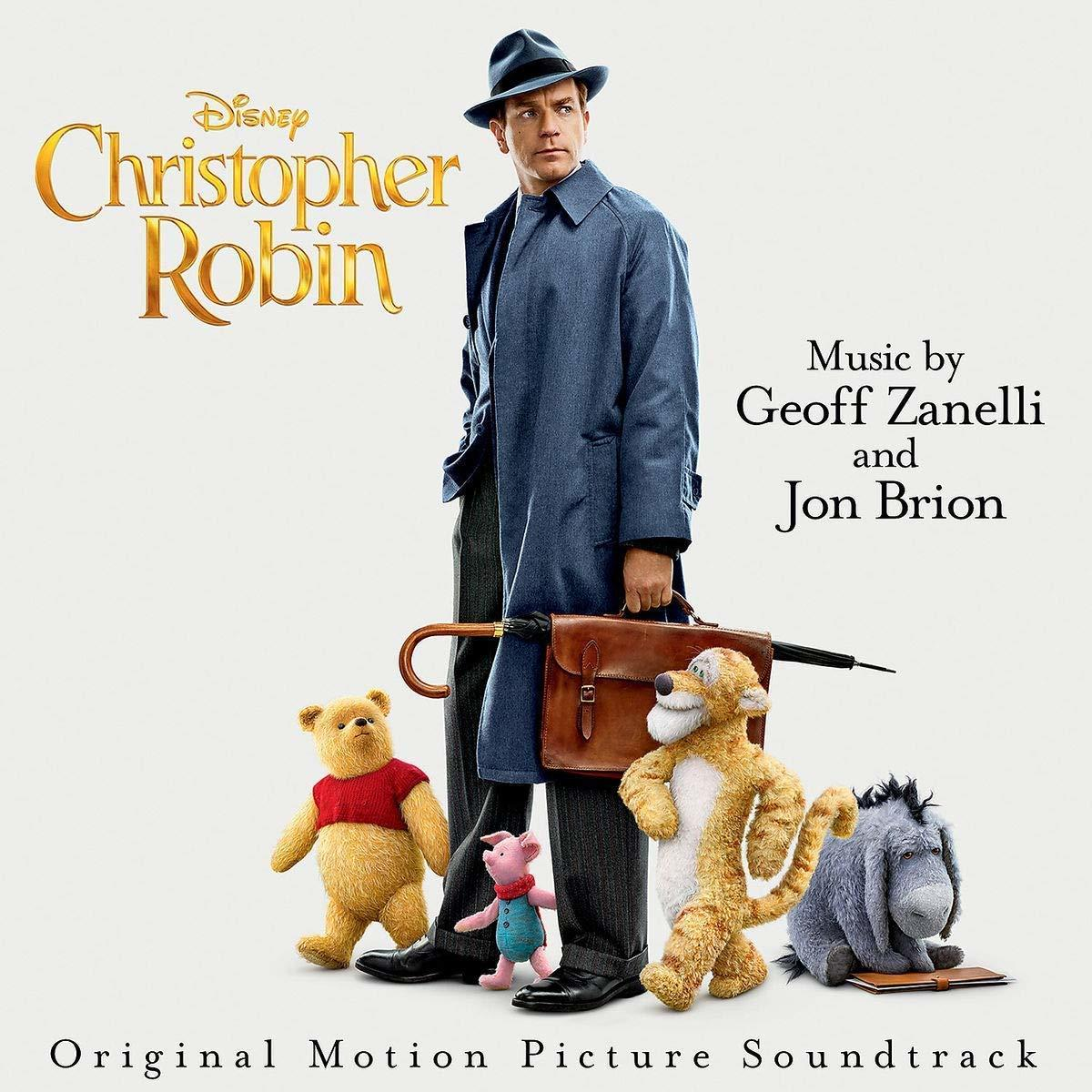 Affiche du film Christopher Robin. Homme, Winnie l'ourson, Porcinet, Tigrou et Bourriquet sont ensemble.