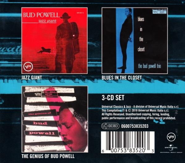 Pochette de CD d'un album compilation avec trois albums de jazz, avec la musique de Bud Powell.