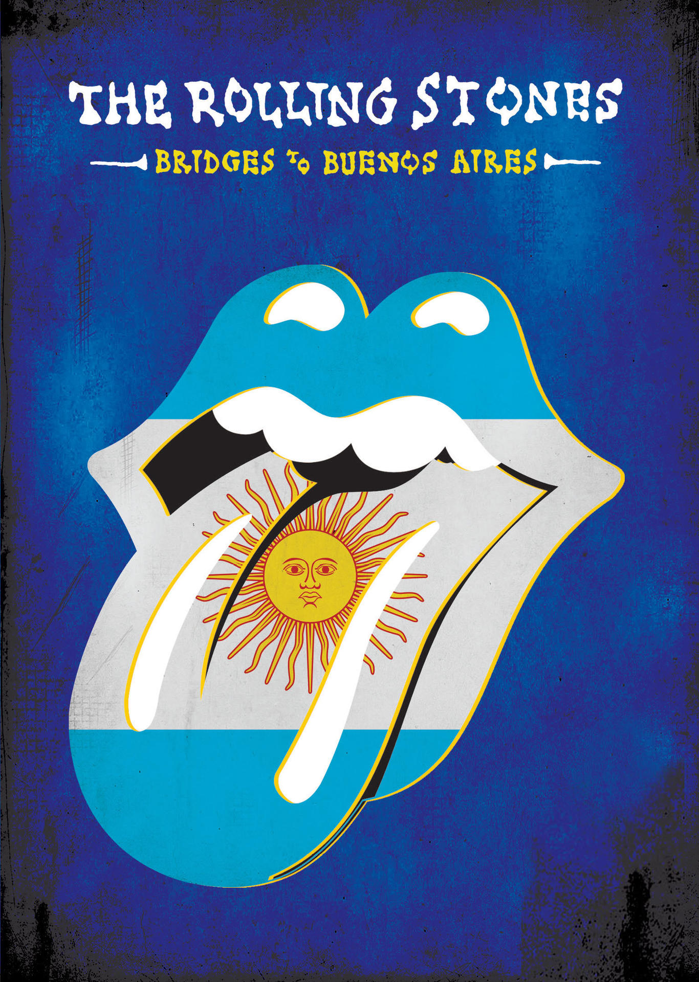 Pochette de l'album des Rolling Stones avec des lèvres au drapeau argentin sur fond bleu.