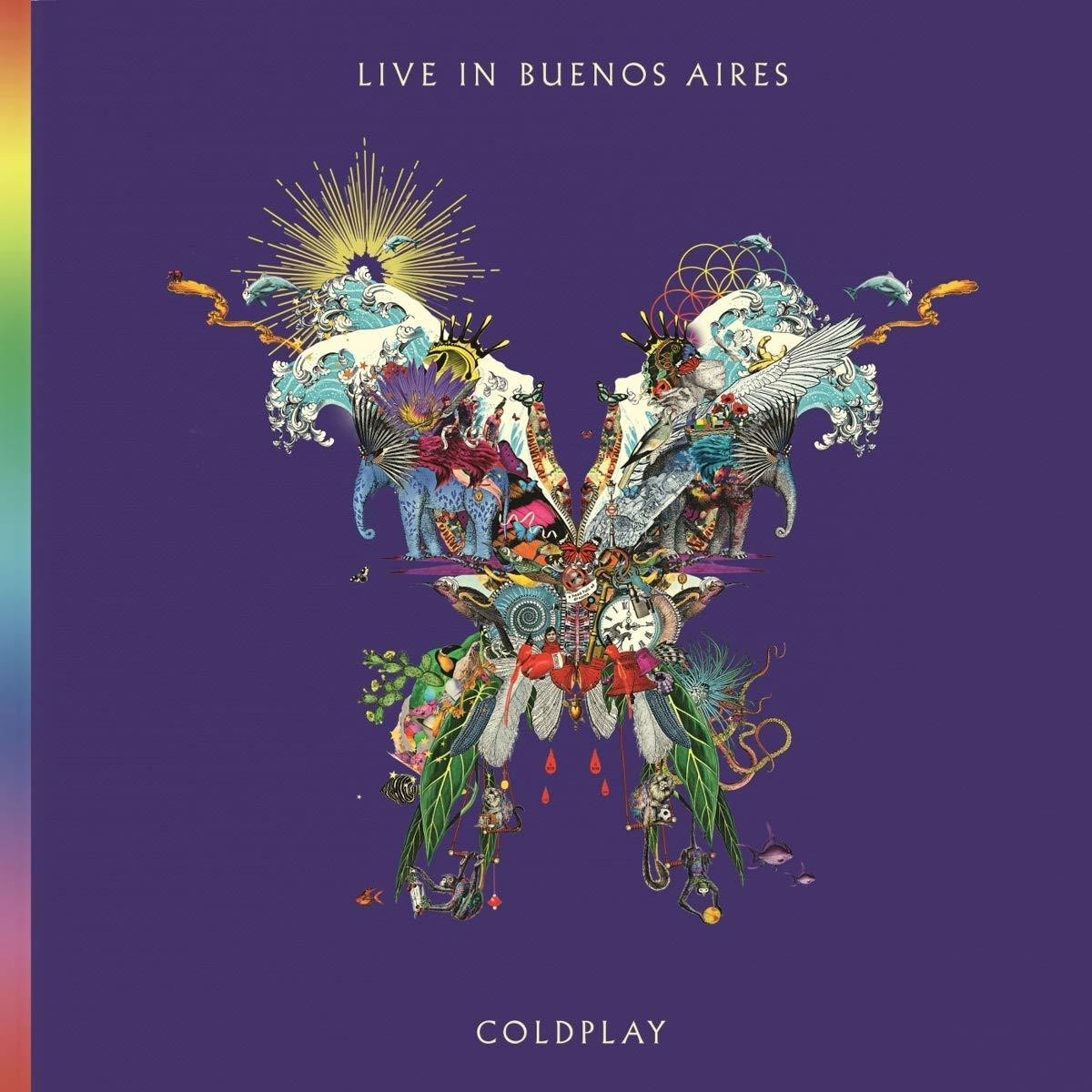 Pochette de l'album Coldplay avec un motif papillon sur fond violet.