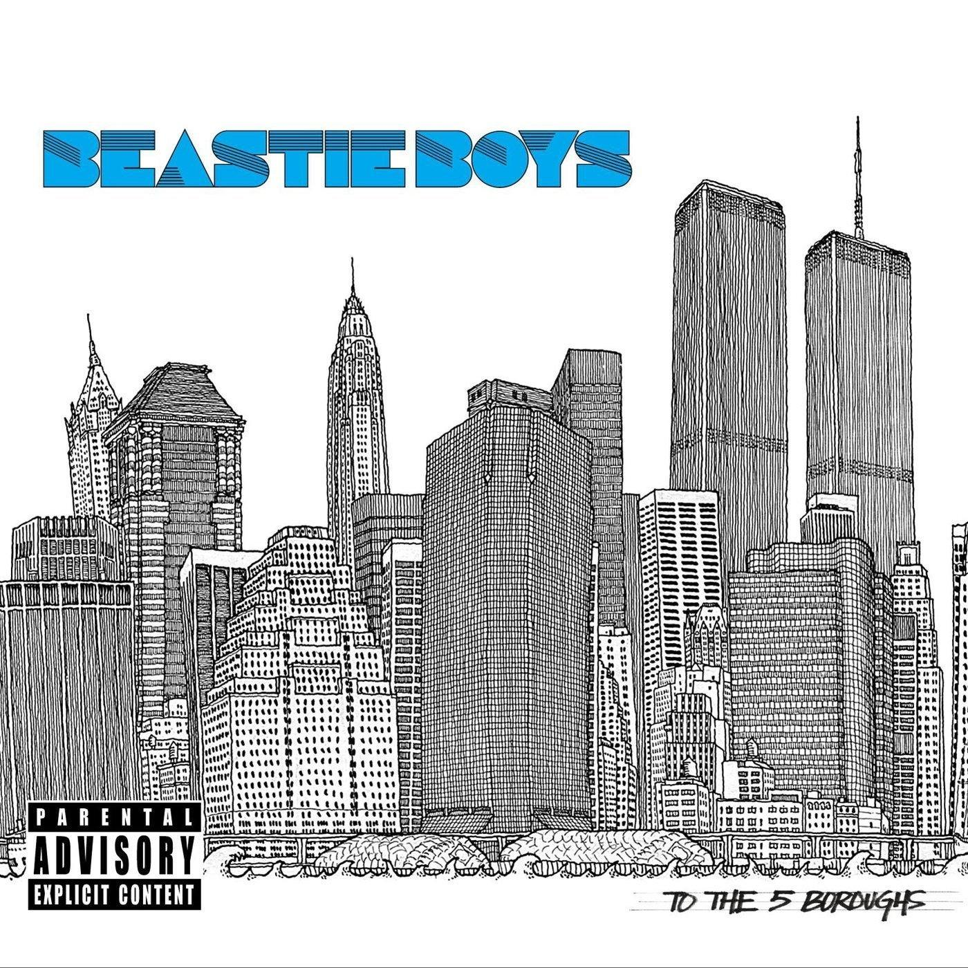 Beastie Boys Albumcover, Schwarz-Weiß-Illustration der Skyline von New York City.