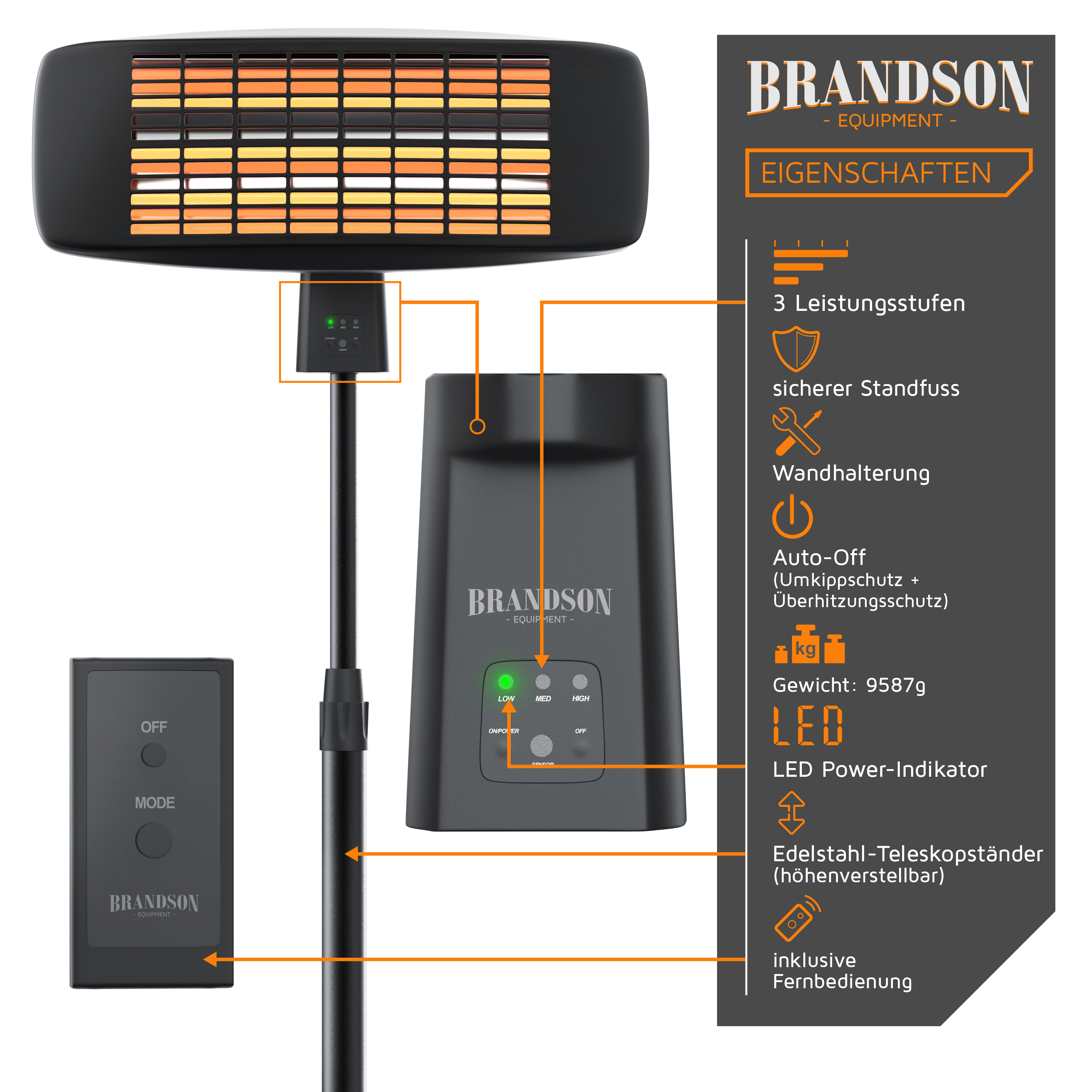 BRANDSON 301801 Heizstrahler (1800 Watt)