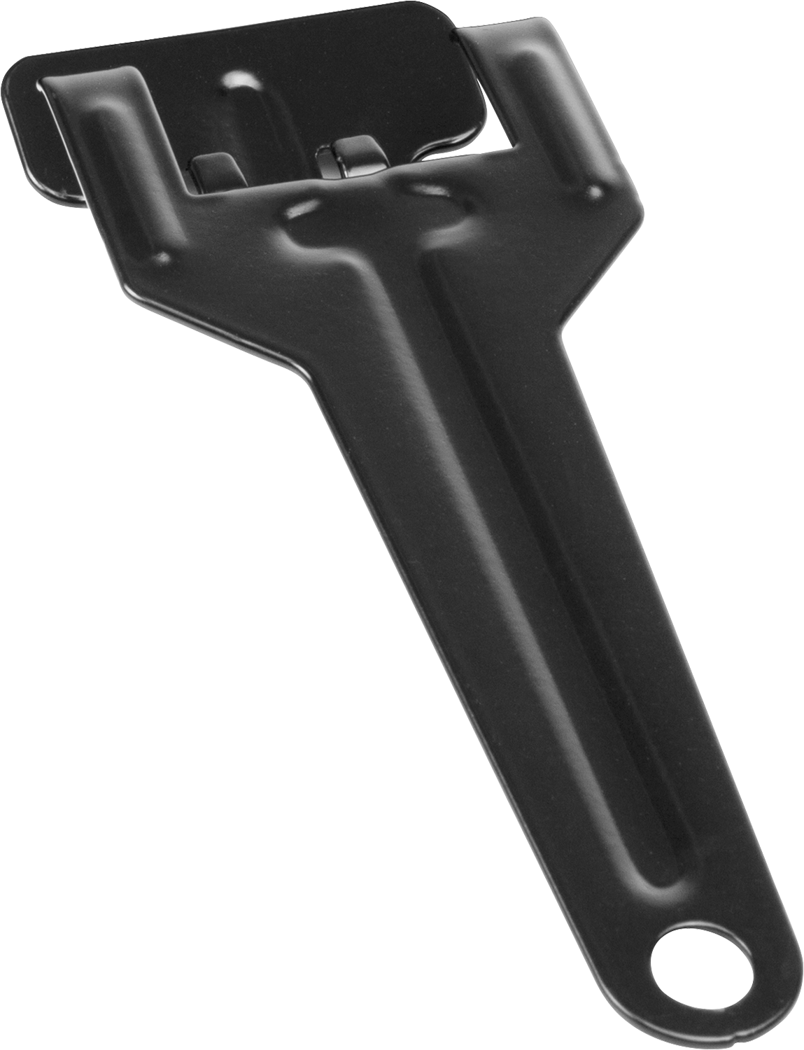 Black metal tool with a handle and a curved top.
