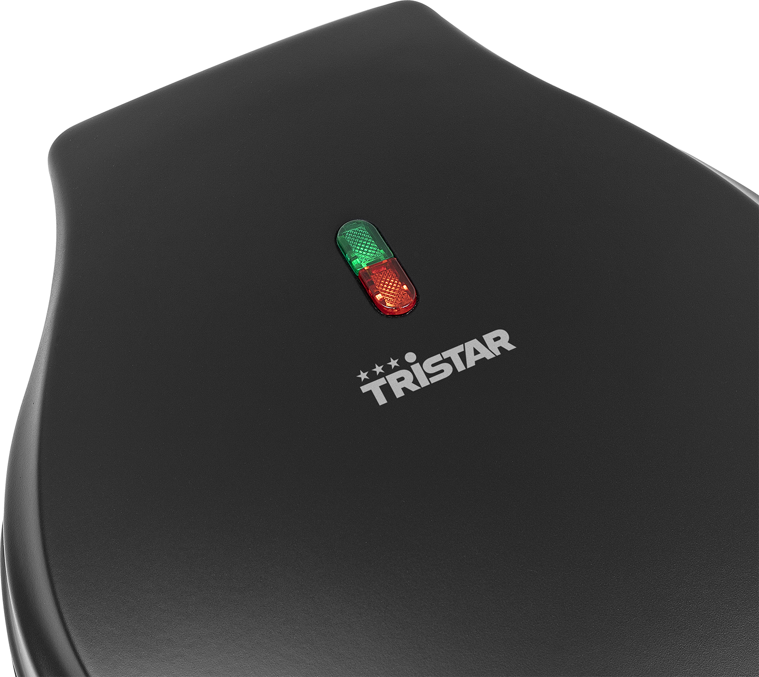 Black appliance with a red and green indicator light and a Tristar logo.