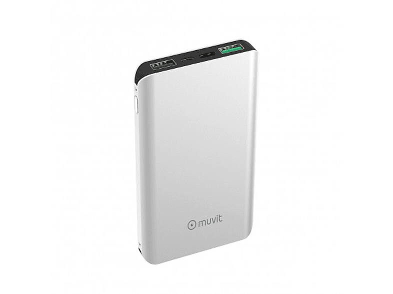 Powerbank - MUVIT MUCHP0159, 1000 mAh, 2 puertos USB, Color Plata