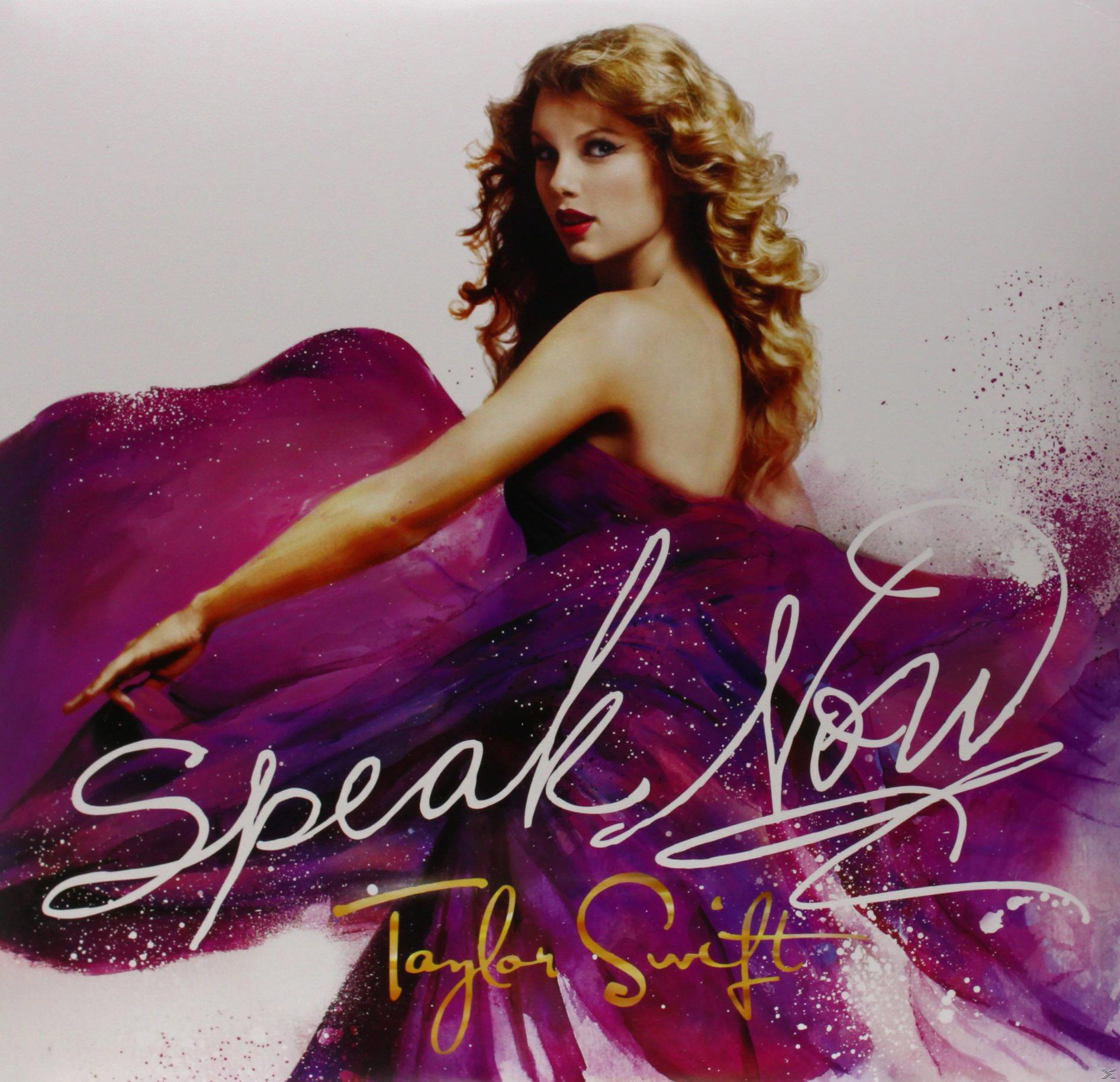 Taylor Swift Albumcover. Sie trägt ein lila Kleid. Der Hintergrund ist weiß mit Farbe.