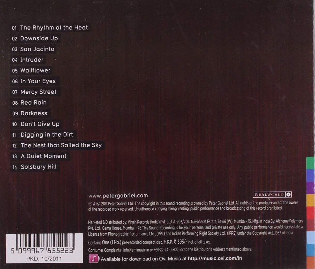 CD-Rückseite. Titelliste in Braun- und Lilatönen, mit Logo und Text.