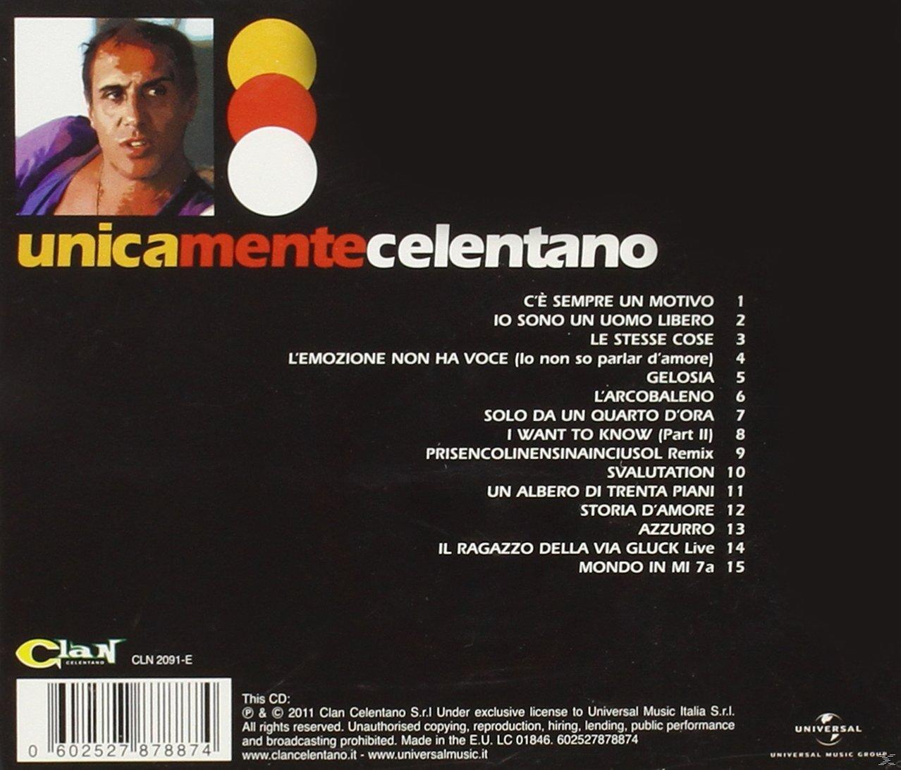CD-Albumcover mit einem Männergesicht und einer Titelliste auf Italienisch. Es ist mit „uniquement celentano“ beschriftet.