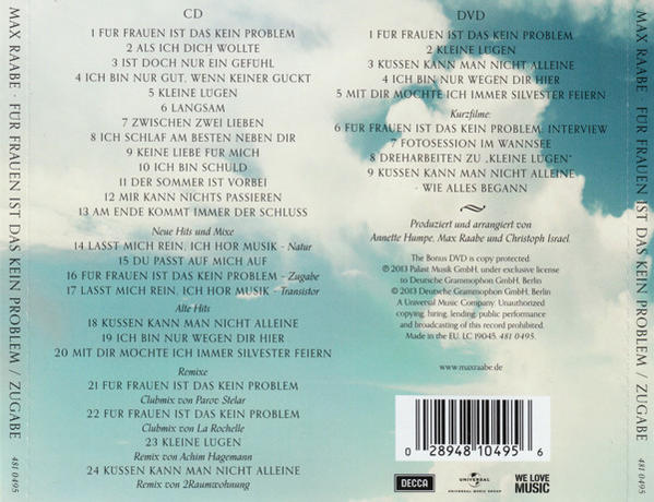 Albumcover mit Titellisten und Text auf Deutsch und blauem Himmelshintergrund.