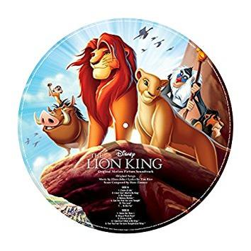 Das Albumcover von Der König der Löwen mit Zeichentrickfiguren auf einer Schallplatte.