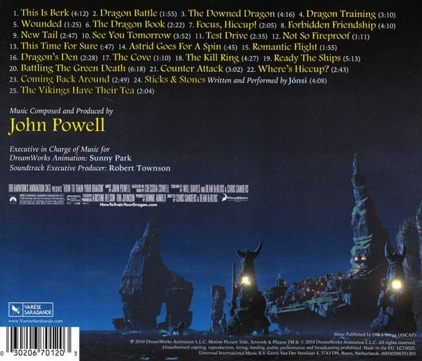 Film-Soundtrack-Cover mit dunklem Hintergrund und Illustrationen. Die Rückseite zeigt die Titelliste.