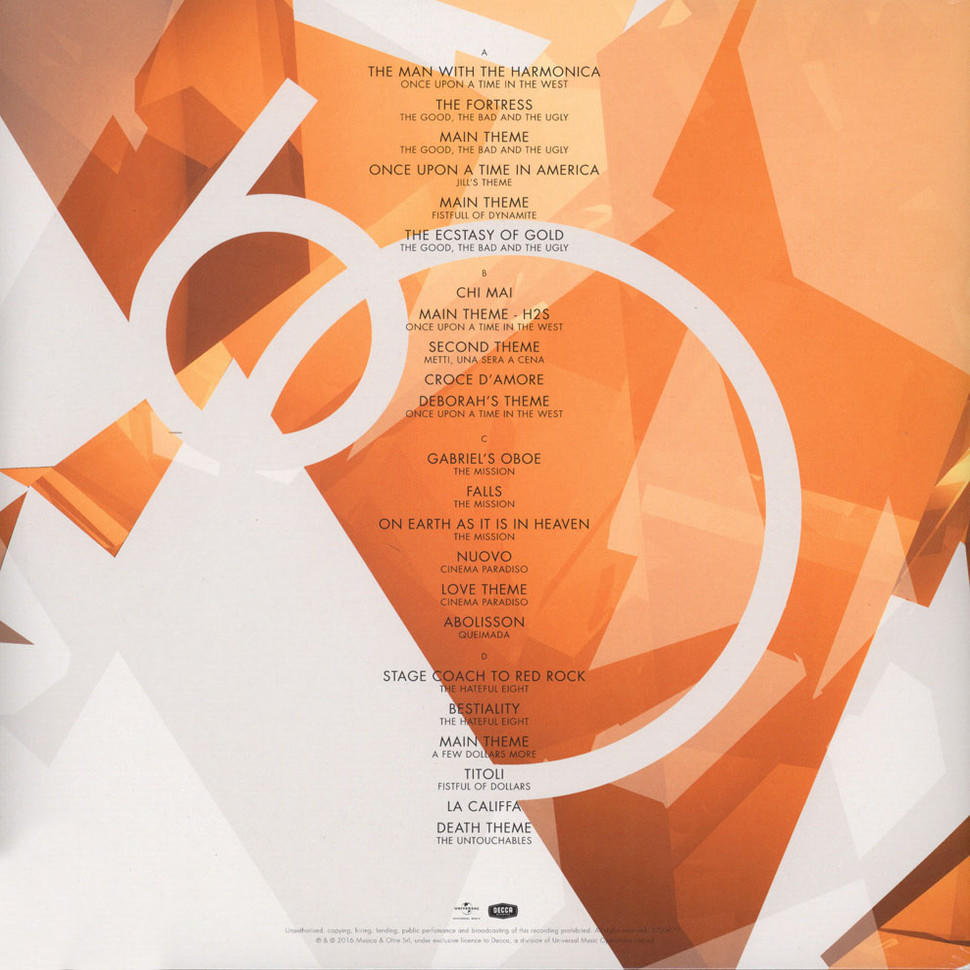 Albumcover mit kreisförmigem Design und einer Liste von Songs in orangefarbenem und weißem Text.