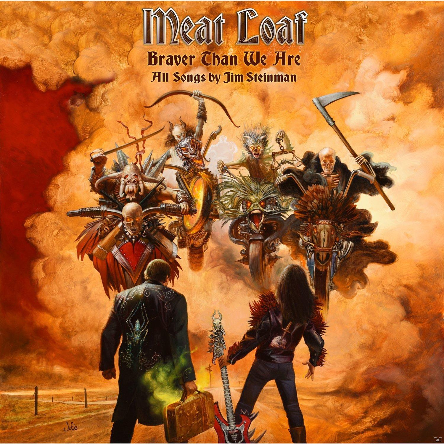 Albumcover von Meat Loaf. Fantasieszene mit Kriegern und Monstern. Titel: Braver Than We Are.