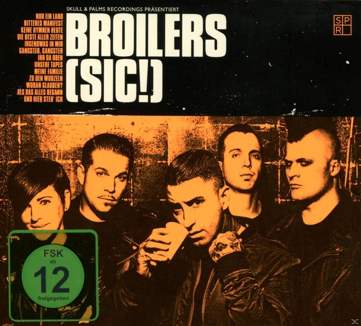 Broilers-Albumcover mit fünf Bandmitgliedern in schwarzen Lederjacken. Auf der unteren linken Seite befindet sich ein grüner Aufkleber.