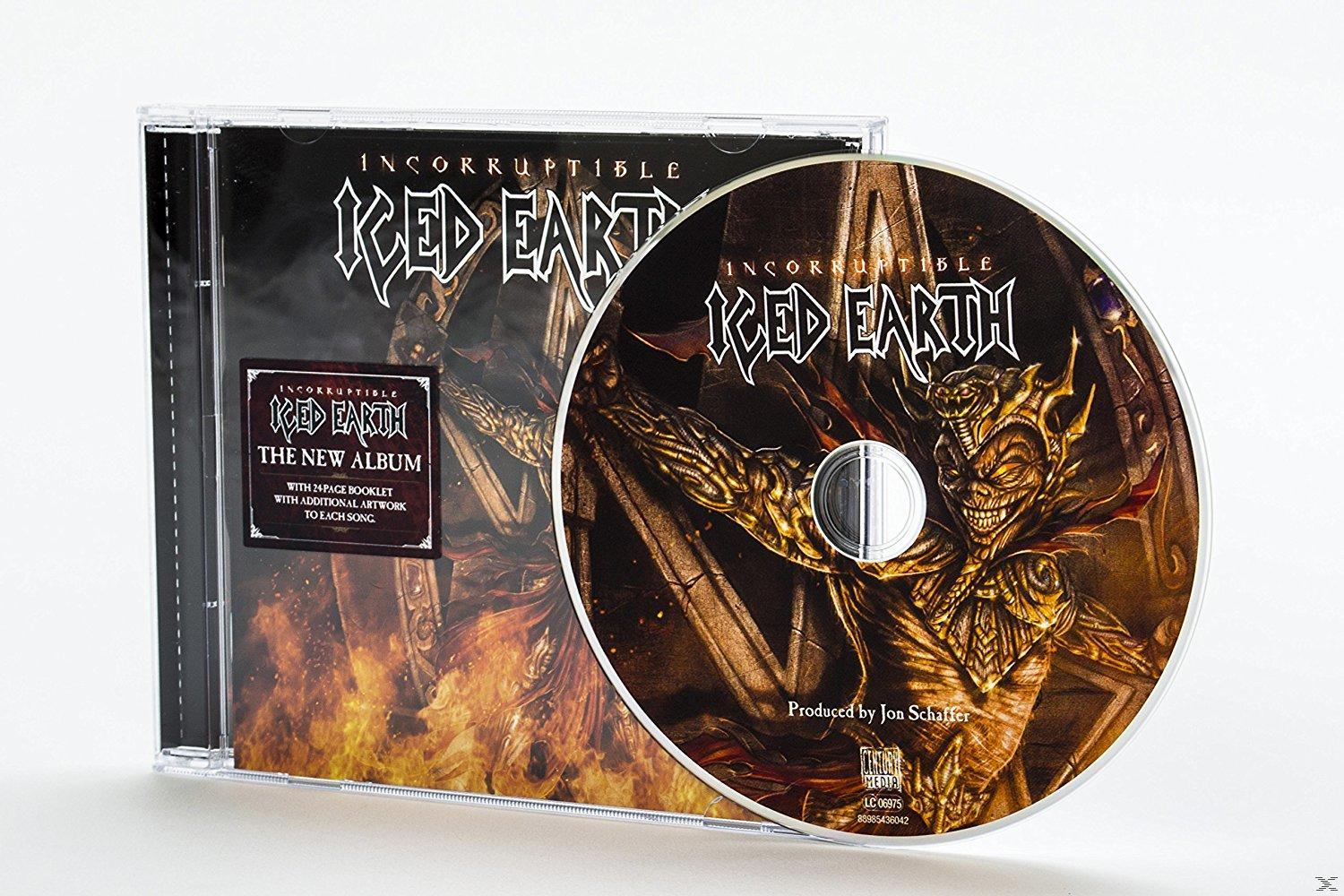 CD-Hülle für das Album Incorruptible von Iced Earth, mit sichtbarer CD. Das Cover zeigt einen Dämon.