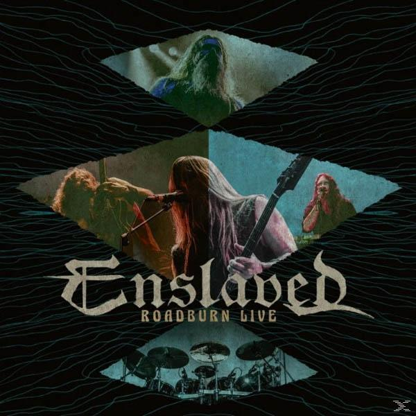Albumcover von Enslaved. Bandmitglieder treten auf. Diamantförmiges Design, dunkle Farben.
