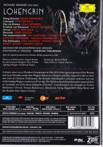 Rückseite einer DVD-Hülle für 'Lohengrin'. Es enthält Text mit Besetzung, Credits und technischen Details.