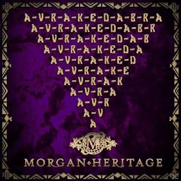 Albumcover mit lila Hintergrund und goldenem Text. Dreieckiges Textlayout. Morgan Heritage Logo.
