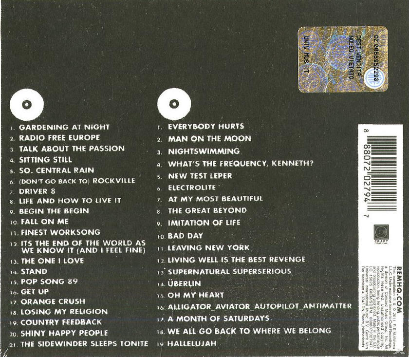 Rückseite der CD-Hülle mit Titelliste, Text und Logo.