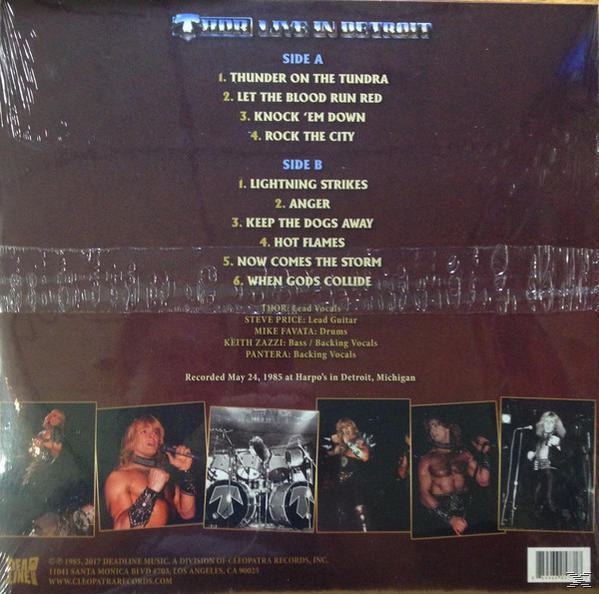 Album-Rückseite mit Songtiteln und Bandfotos, mit einer Band auf einer Bühne.