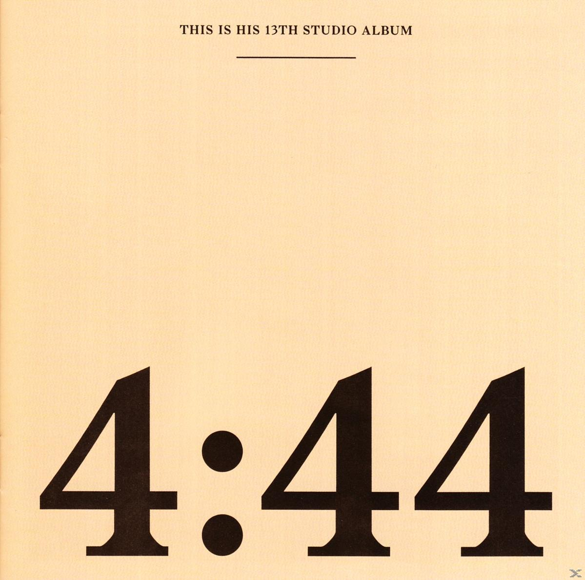 Albumcover: Große schwarze Zahlen '4:44' auf cremefarbenem Hintergrund mit Text oben.
