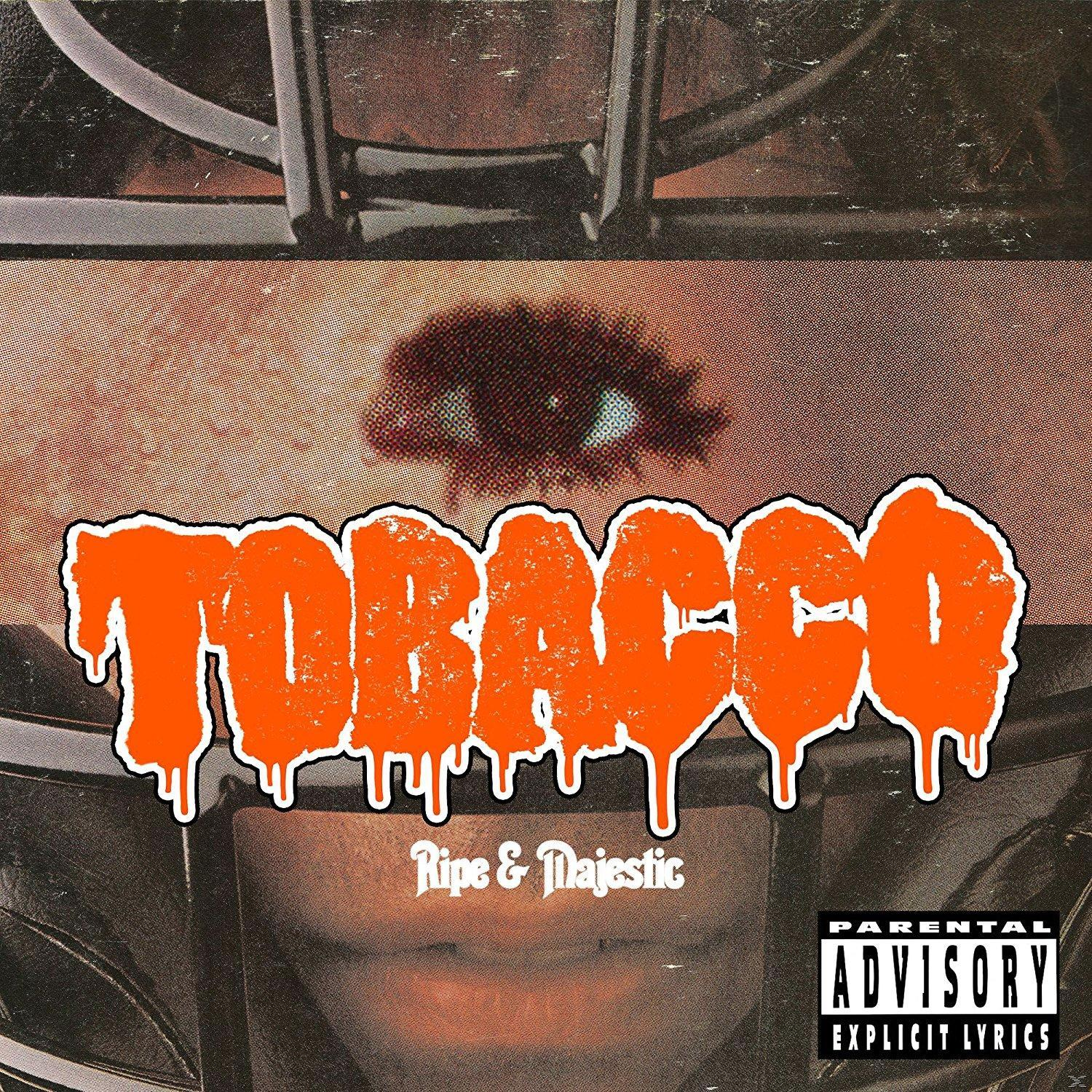 Albumcover mit orangefarbenem TOBACCO-Text und einem verzerrten Auge. Parental Advisory Label.