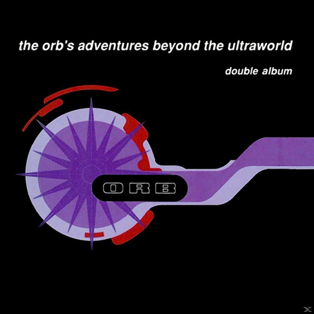 Albumcover mit einem lila Kompass, roten Linien und dem Text 'the orb's adventures beyond the ultraworld'.
