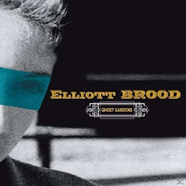 Albumcover. Schwarz-Weiß-Foto mit einem türkisblauen Band über dem Auge. Titel: Elliott Brood - Ghost Gardens.