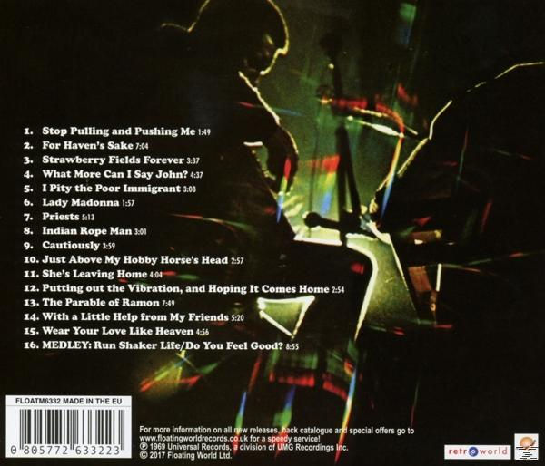 Albumcover mit dunklem, abstraktem Design und einer Liste von Songs mit Zeiten.