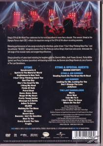 Rückseite der Sting-DVD. Listet Songs, Special Guests und Konzertdetails auf. Zeigt Sting im Konzert mit Band.