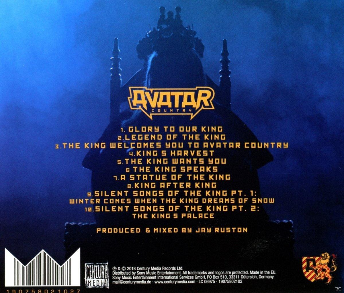 Albumcover von Avatar Country. Text listet Songs und Bandnamen auf.