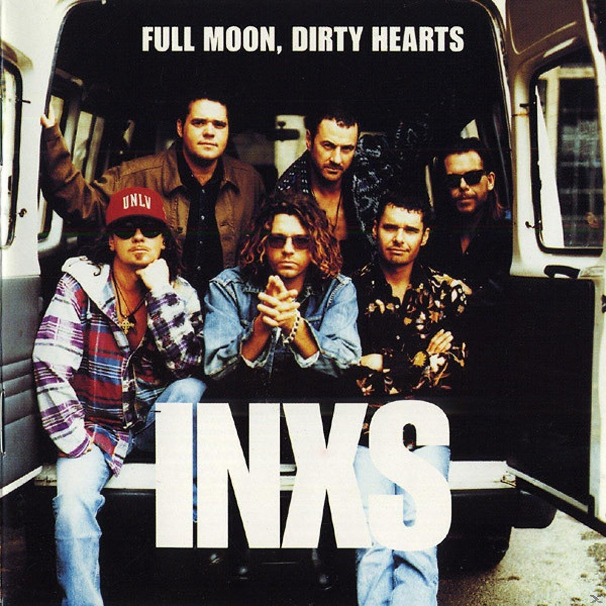 Albumcover: Bandmitglieder in einem Van. Titel: Full Moon, Dirty Hearts, INXS.