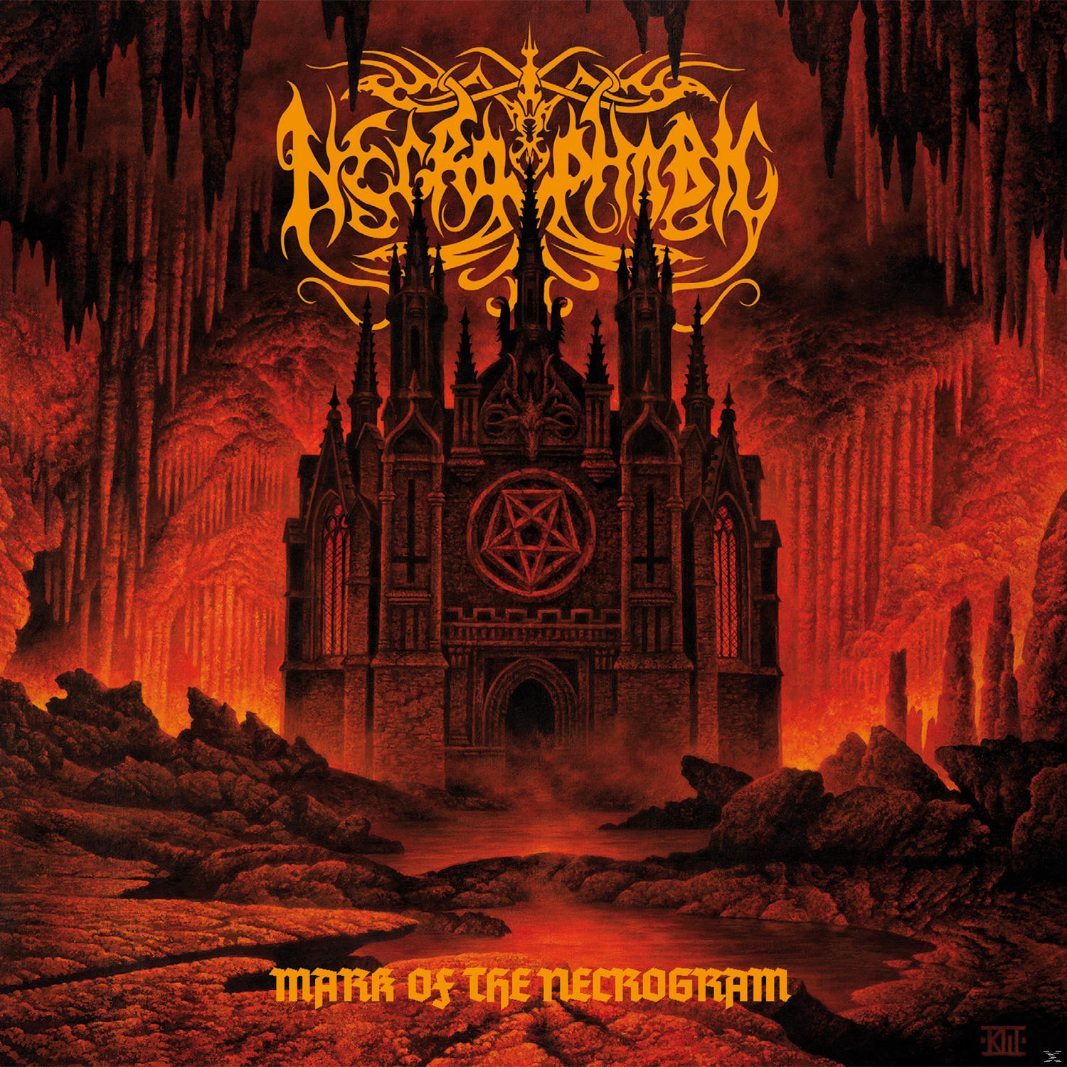 Albumcover, eine Illustration im gotischen Stil eines Schlosses und eines Pentagramms.
