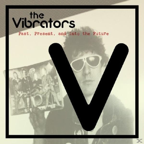 Albumcover. Ein Mann hält eine Schallplatte, mit einem "V" und einem Bild einer Band.