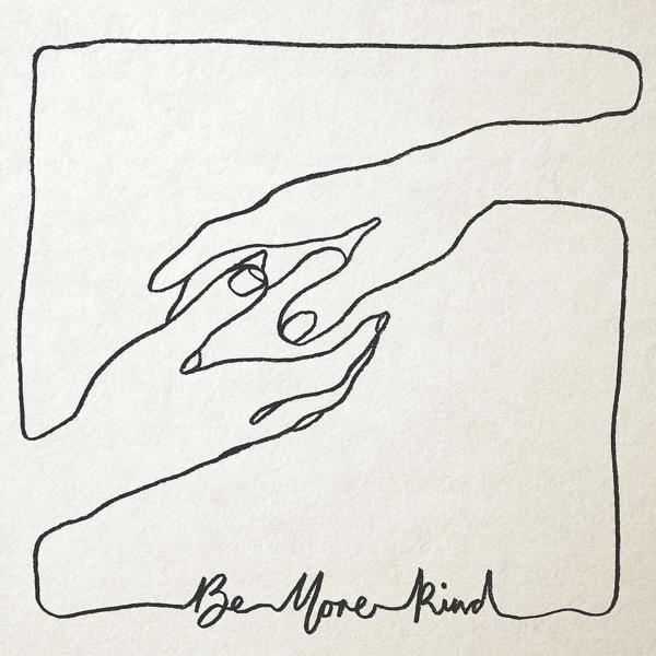 Linienzeichnung von sich ausstreckenden Händen, darunter Text: 'Be More Kind'.