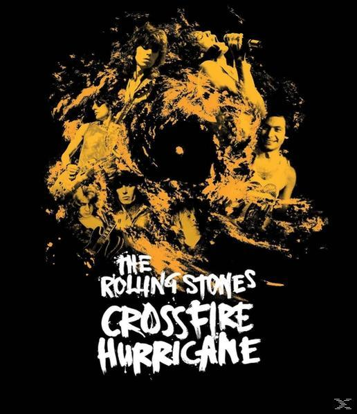 A Rolling Stones Crossfire Hurricane posztere. Sárga-fekete dizájn, a zenekar tagjaival.