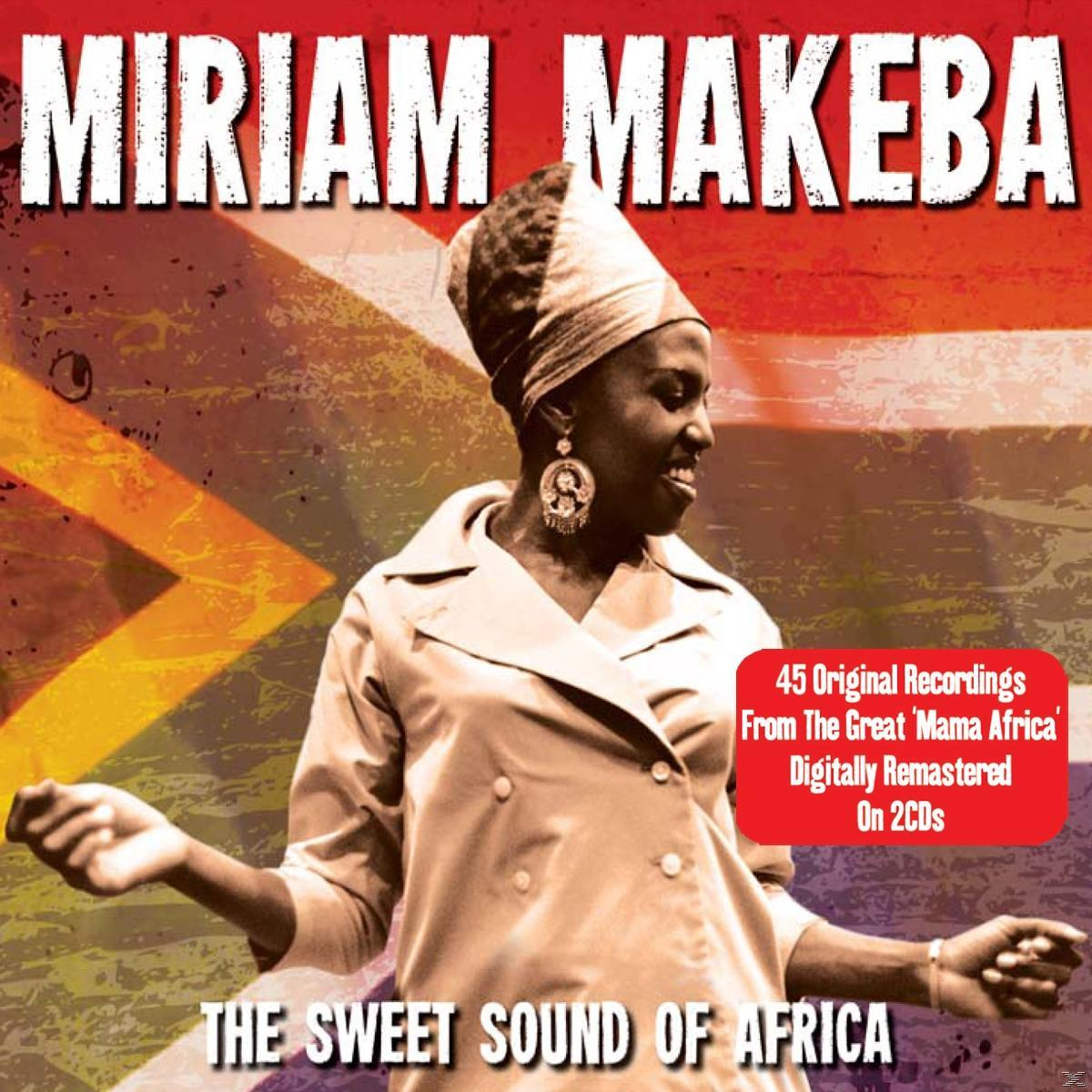 Album borító: Miriam Makeba. Egy nő fejkendőben, mosolyog, zászlós háttérrel.