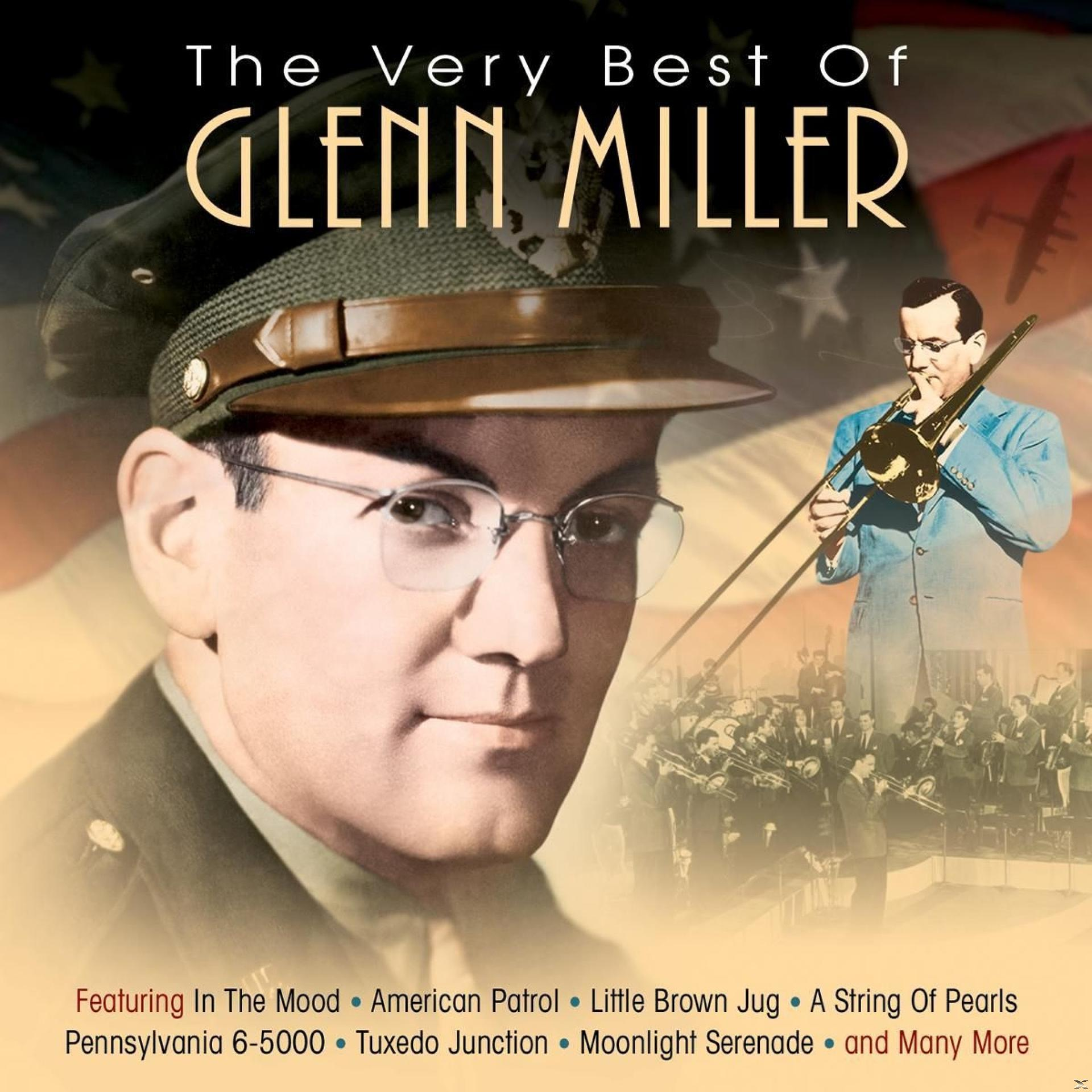 The Very Best Of Glenn Miller album borítója. Egy egyenruhás férfi szemüveggel. Másik férfi harsonán játszik.