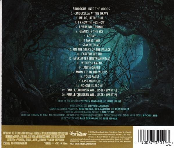 CD hátlapja dallistával, kreditekkel és logókkal, erdei jelenettel.