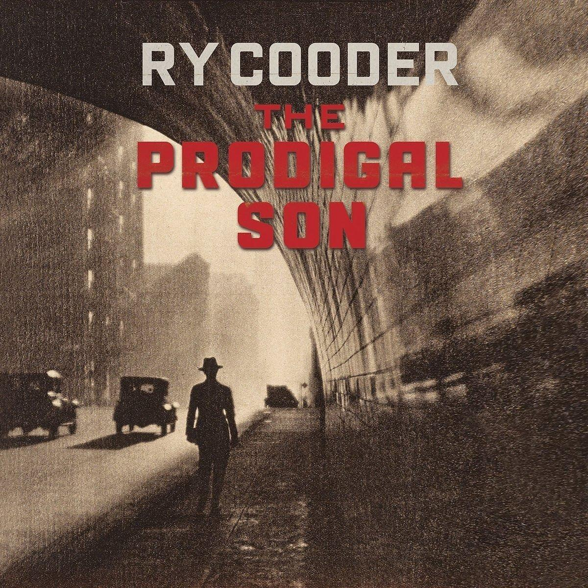 Ry Cooder Albumcover. Ein Mann geht eine Straße entlang, mit einem roten Titel oben.