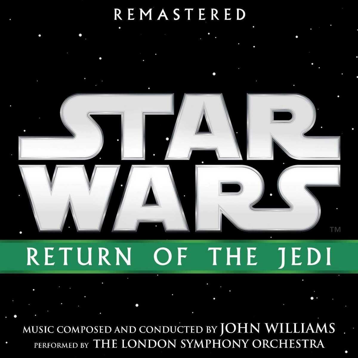 Albumcover: Star Wars: Rückkehr der Jedi. Text über einem Sternenhintergrund mit grünem Text darunter.