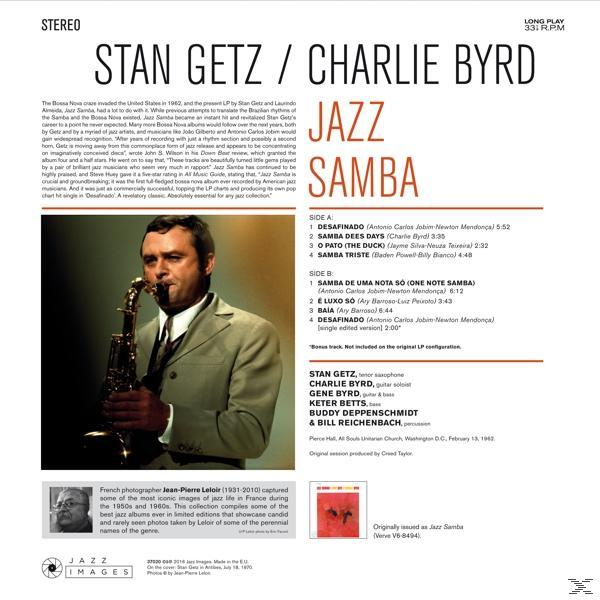Stan Getz szaxofonozik, Charlie Byrd gitározik a Jazz Samba album borítóján.