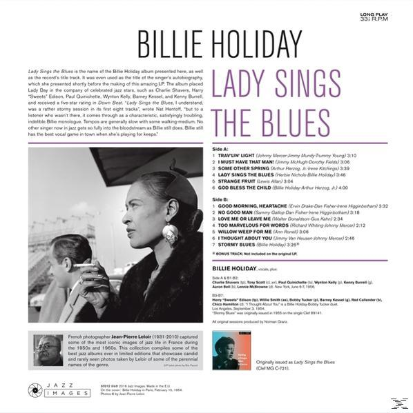 Billie Holiday album borítója. Billie fotója félárnyékban. A szöveg tartalmazza az album címét és a dalcímeket.