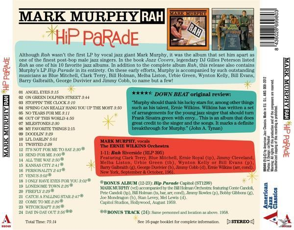 Mark Murphy 'Hip Parade' című albumának borítója képekkel és számlista adatokkal.