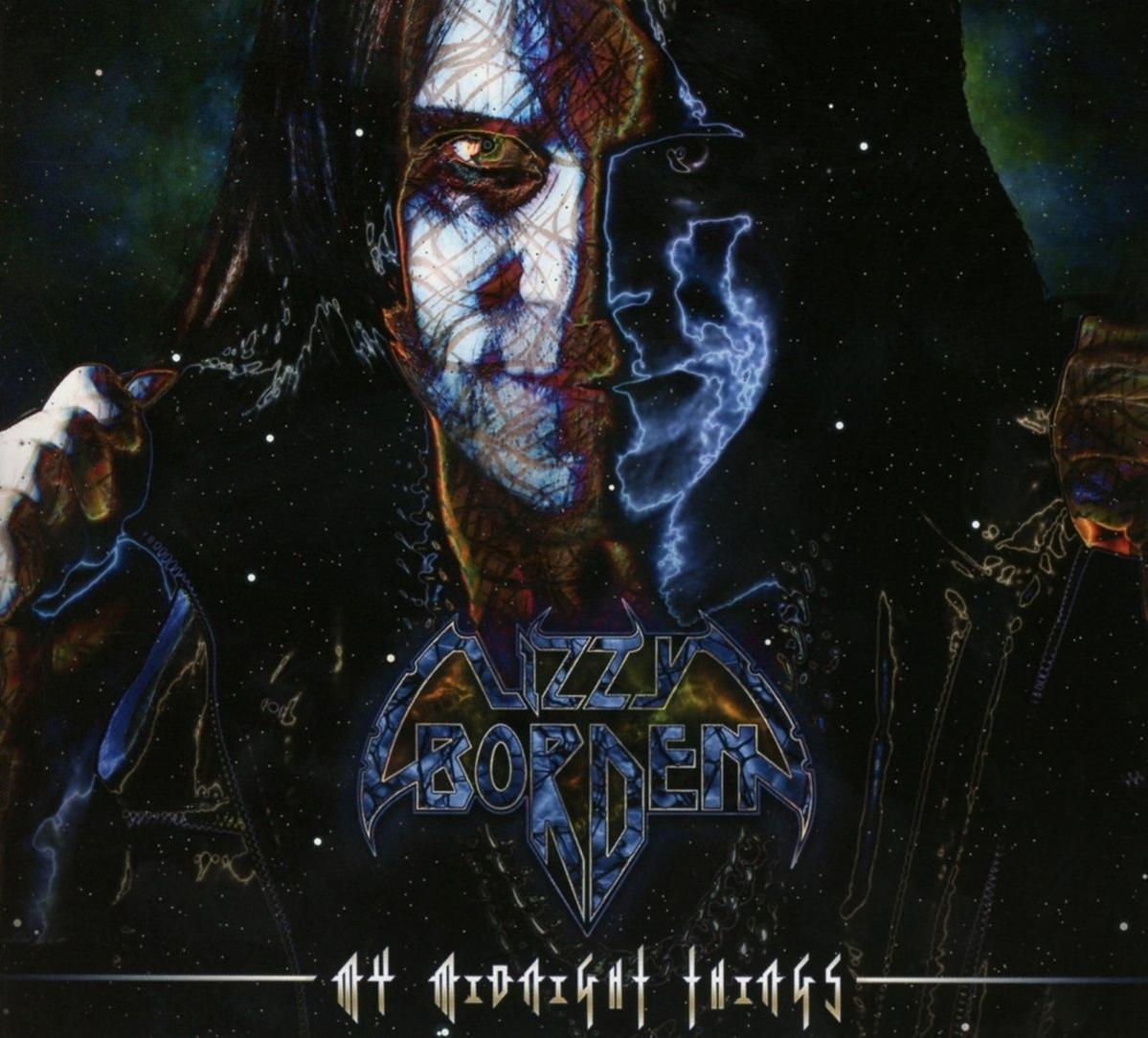 Albumcover für Lizzy Borden. Ein Gesicht mit dunklem Hintergrund und Sternen.