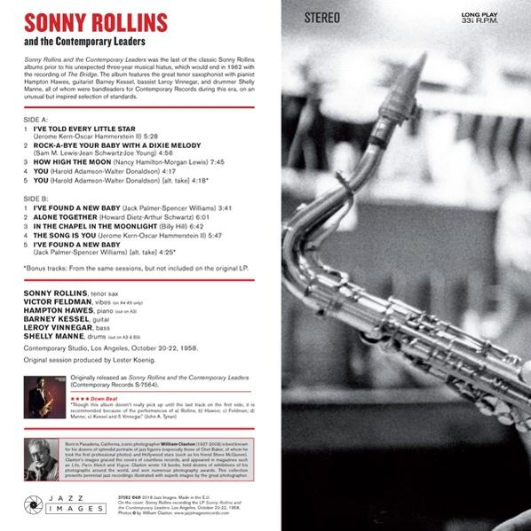 Albumcover mit Saxophon und Text über Sonny Rollins und die Contemporary Leaders.